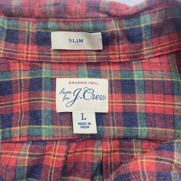 J. Crew Shirt Men's Large Red Plaid‎ Slim Brush Twill Button Down Long Sleeve - Picture 3 of 9